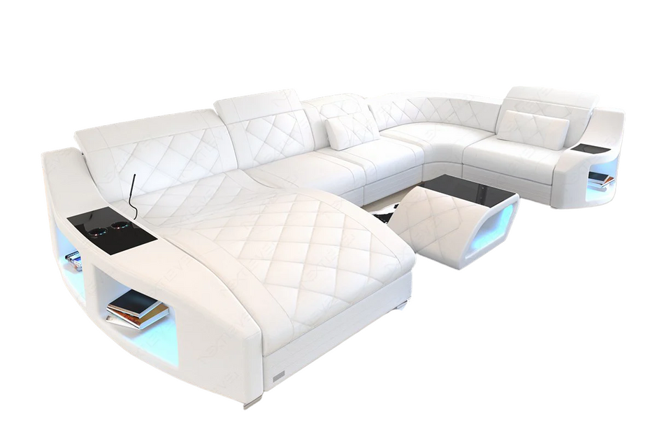 LED Sectional Sofa With Leather Upholstery