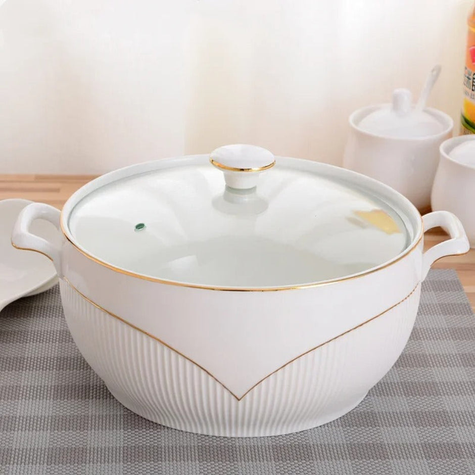 Round Ceramic Soup Bowl With Lid / Ruchi