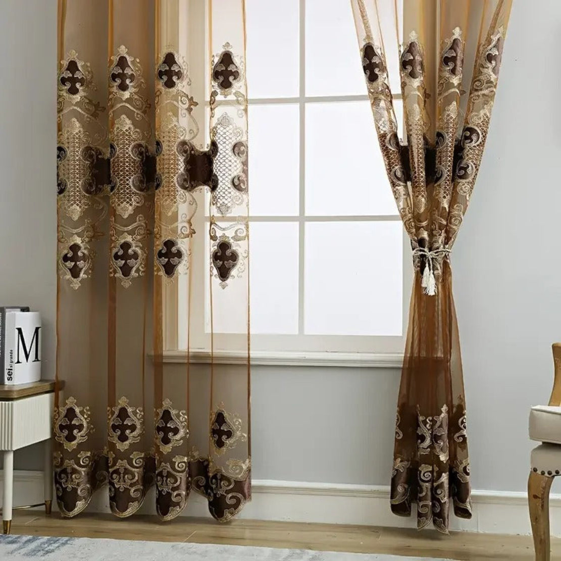 Embroidery Tulle Window Curtain For Living Room / Ruchi
