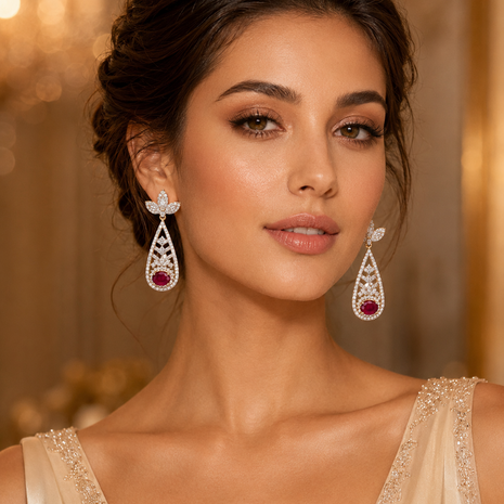 Chandelier Drop Design Cubic Zirconia Metal Earrings / Ruchi