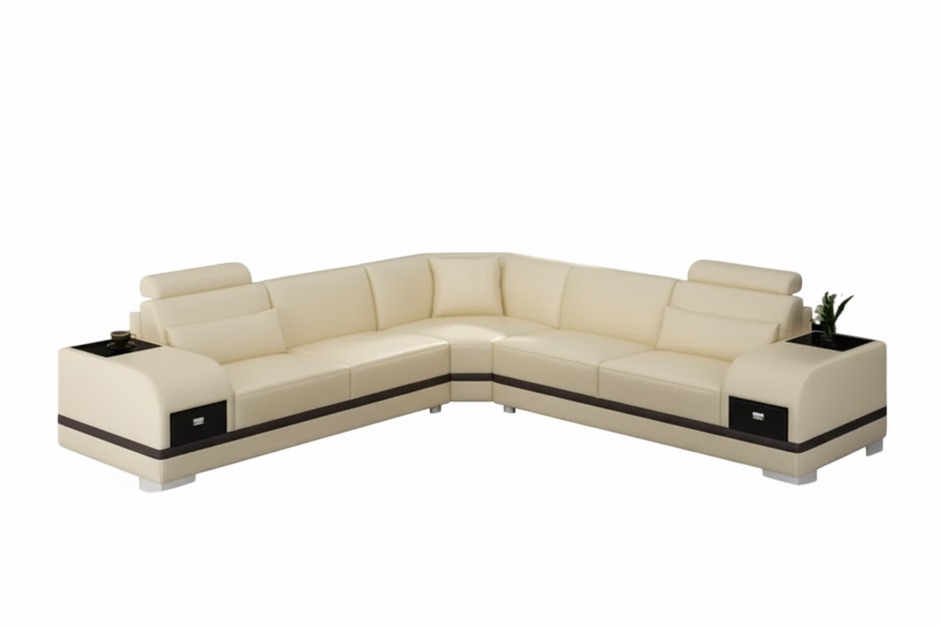 L-Shaped Leather Sectional Sofa With Storage