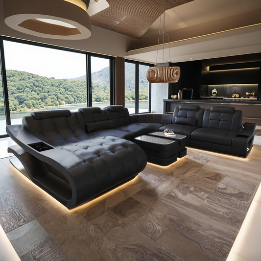 Modern Leather Sectional Sofa With LED Lights / Ruchi