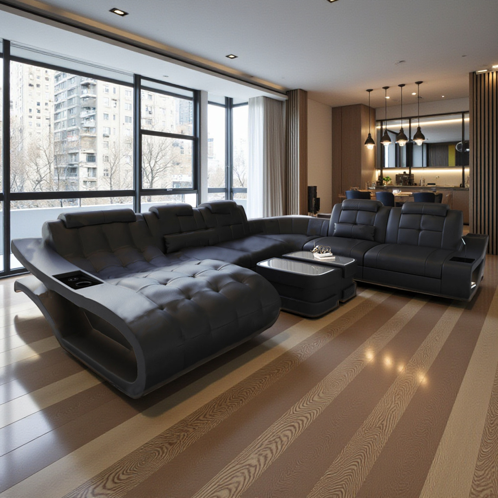 Modern Leather Sectional Sofa With LED Lights / Ruchi