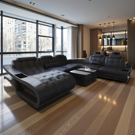 Modern Leather Sectional Sofa With LED Lights / Ruchi