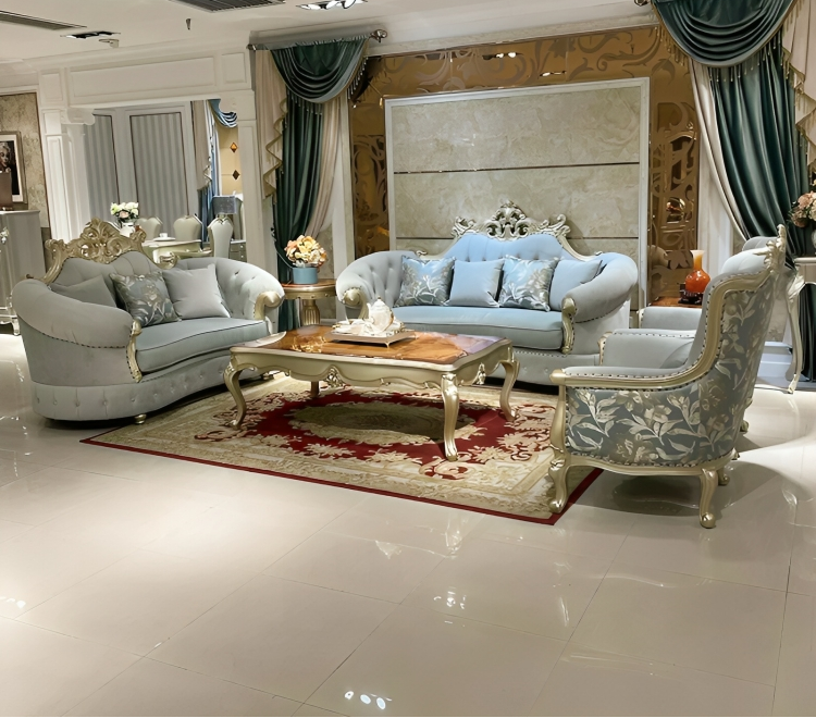 4 Piece Velvet Upholstered European Sofa Set / Ruchi