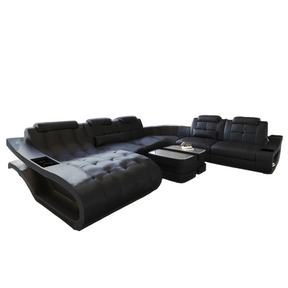 Modern Leather Sectional Sofa With LED Lights