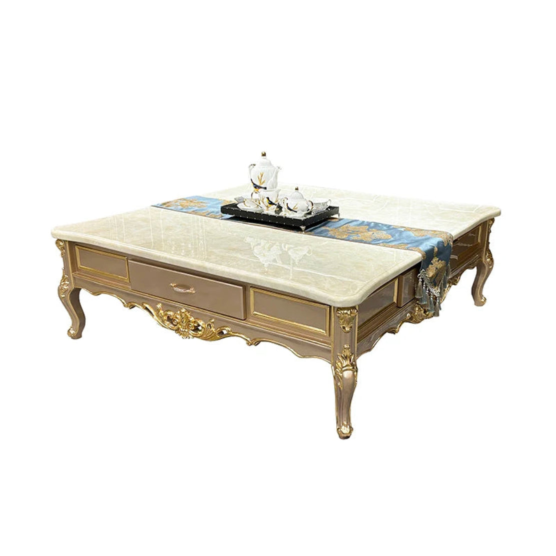 European Marble Top Coffee Table With Storage / Ruchi