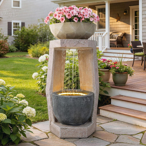 32-inch Resin and Fiberglass Outdoor Fountain with LED / Ruchi