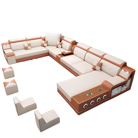 Multifunctional Leather Sectional Sofa with Chaise