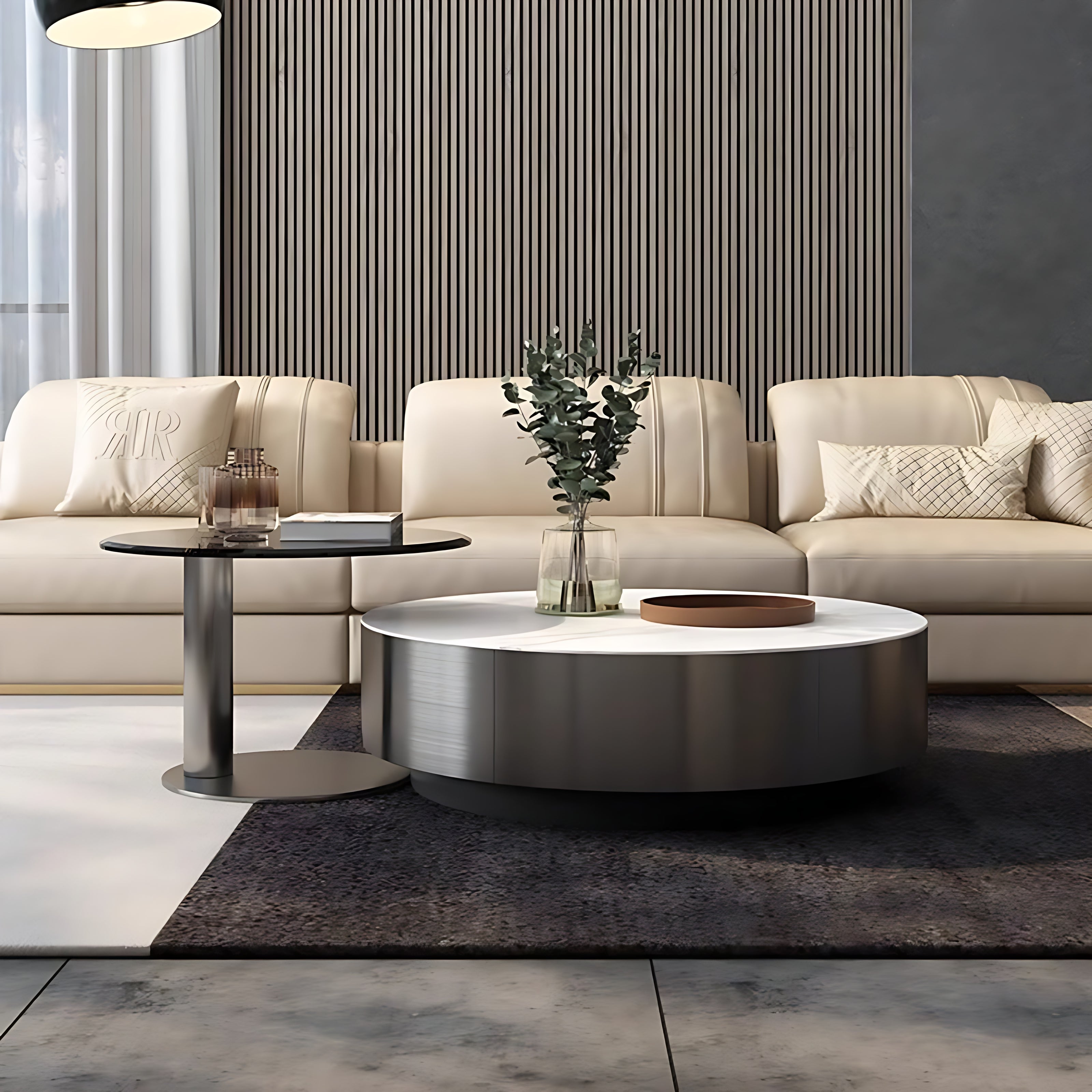 Modern Round Coffee Table With Storage / Ruchi