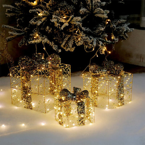 3 Metallic LED Christmas Gift Boxes / Ruchi