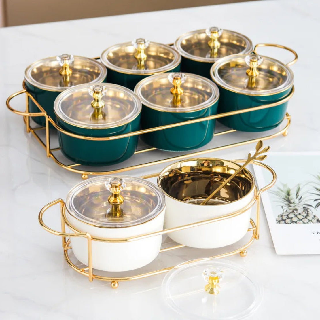 Ceramic Dry Fruit Bowl Set With Lid / Ruchi