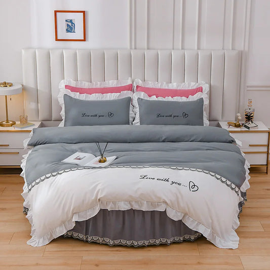 Round Cotton Fitted Bedsheet Bed-skirt Set / Ruchi