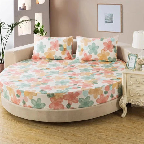 Round Cotton Fitted Bedsheet With Pillowcases / Ruchi