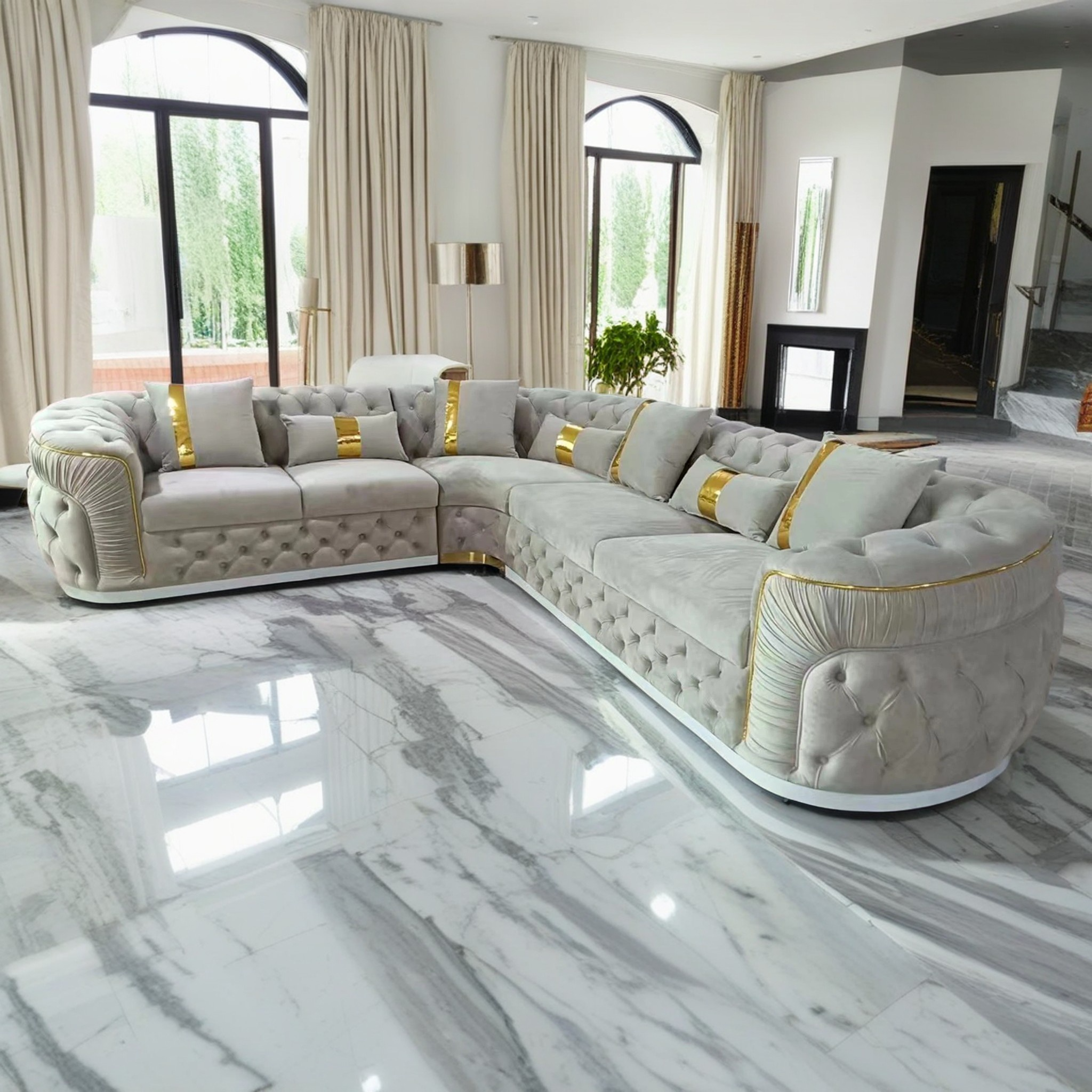 Classy High End Velvet Fabric Sectional Sofa