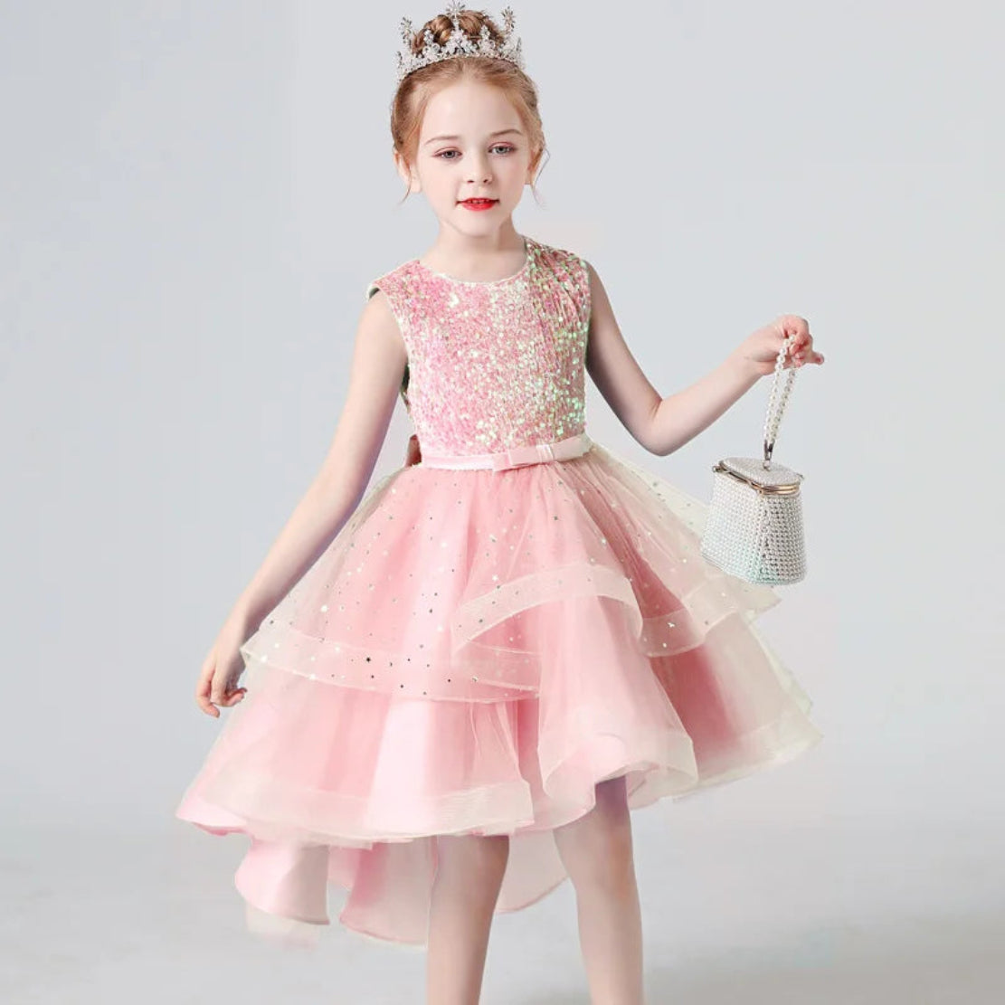 Sleeveless Kids Party Dress With Tulle Skirt
