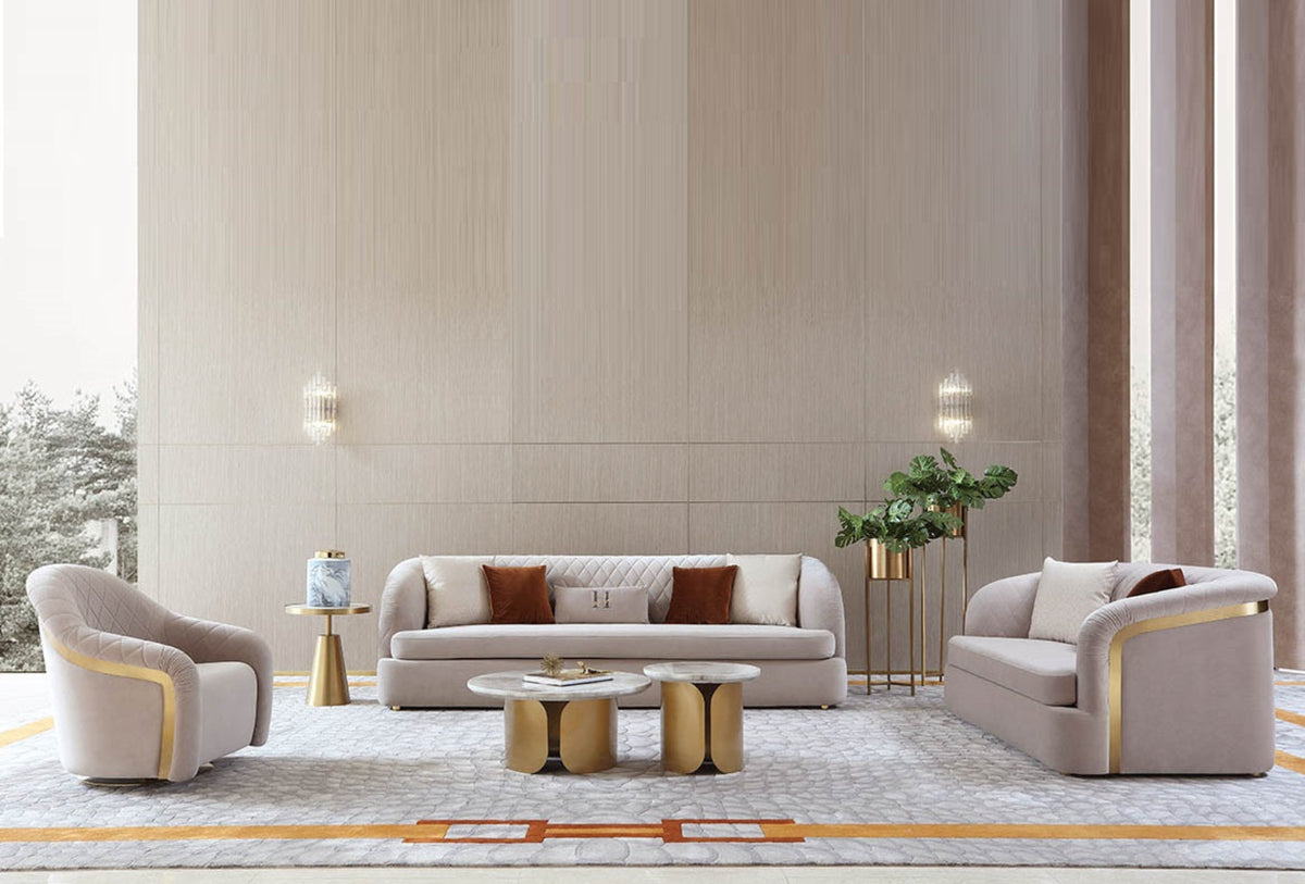 Luxurious 3 Pieces Velvet Fabric Sofa Set / Ruchi