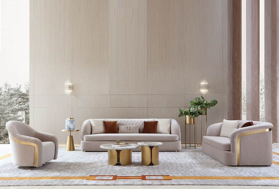 Luxurious 3 Pieces Velvet Fabric Sofa Set / Ruchi