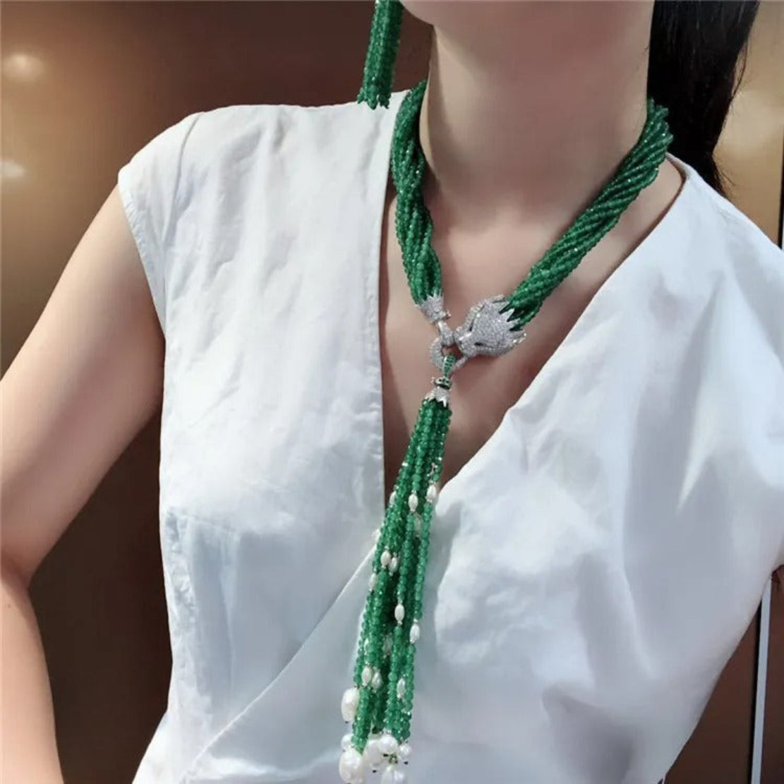 Tassel Design Green Agate Necklace Or Earrings / Ruchi