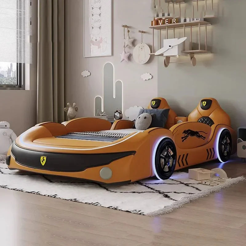 Children's LED Leather Car Bed with Speaker