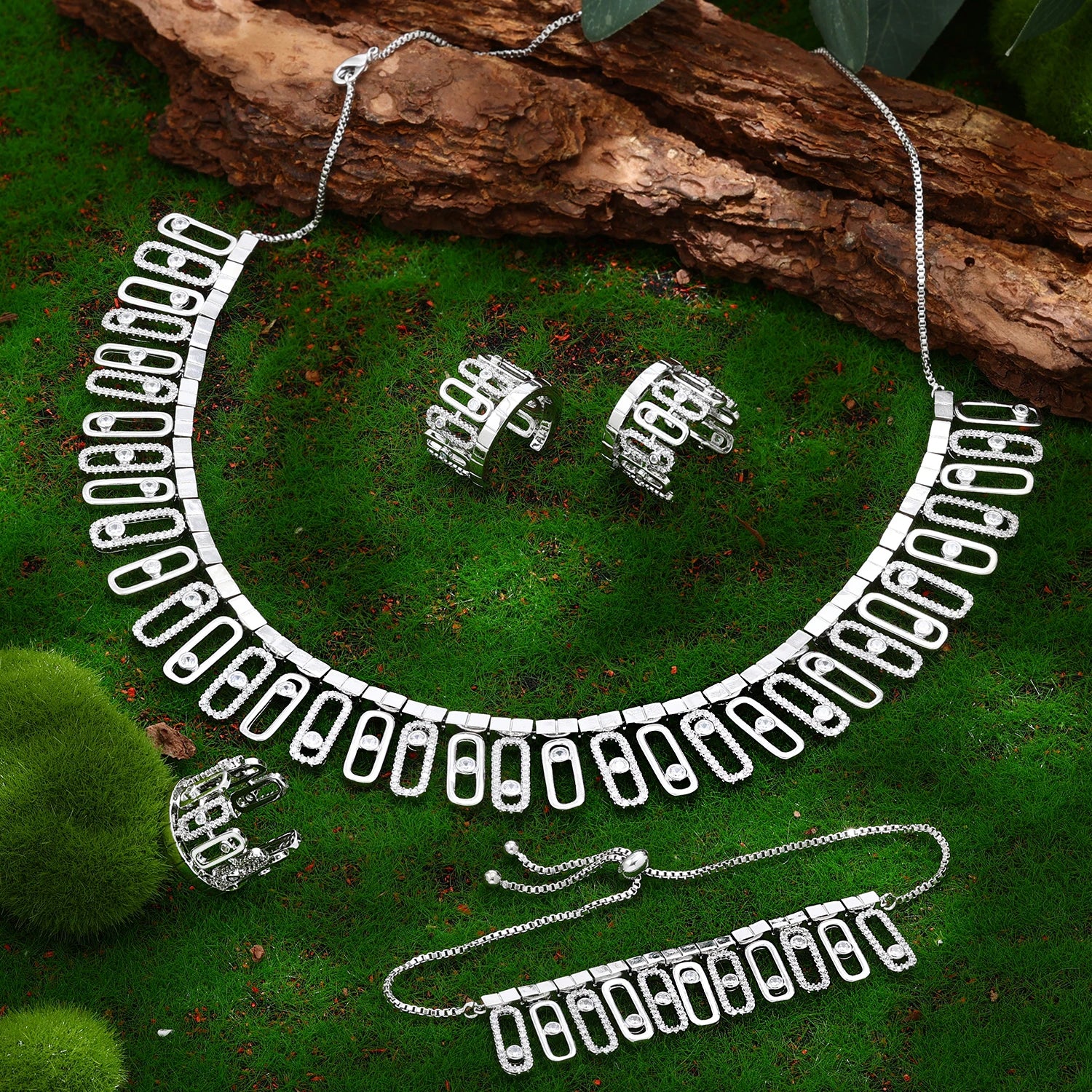 Enchanting Stylish 4 Piece Cubic Zirconia Crystal Necklace Set / Ruchi