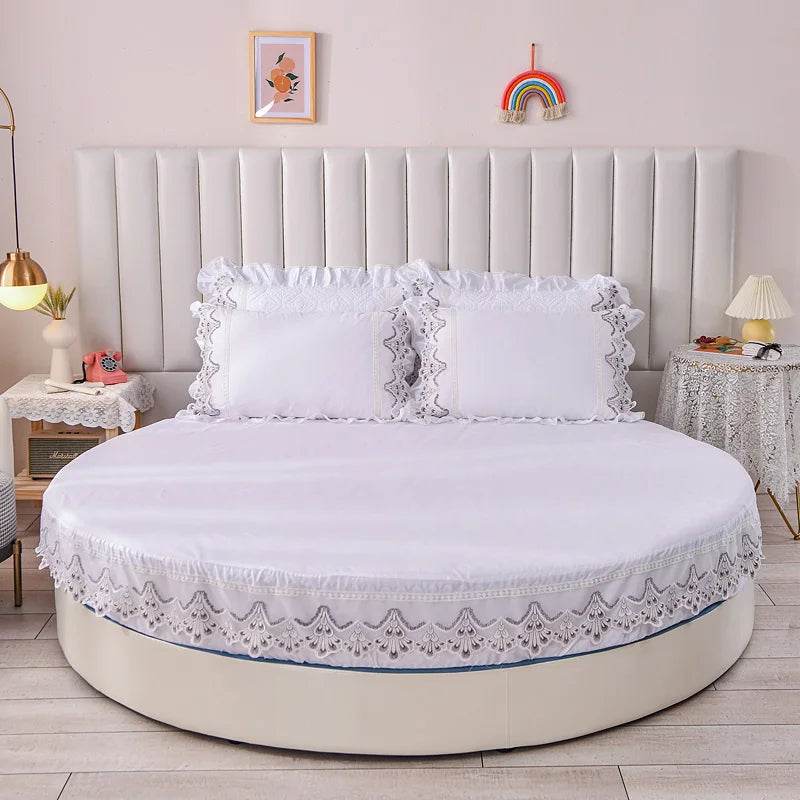 Plain Round Cotton Fitted Sheet With Pillowcases