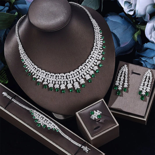 Enchanting Cubic Zirconia Colorful Crystal Silver Necklace Set / Ruchi