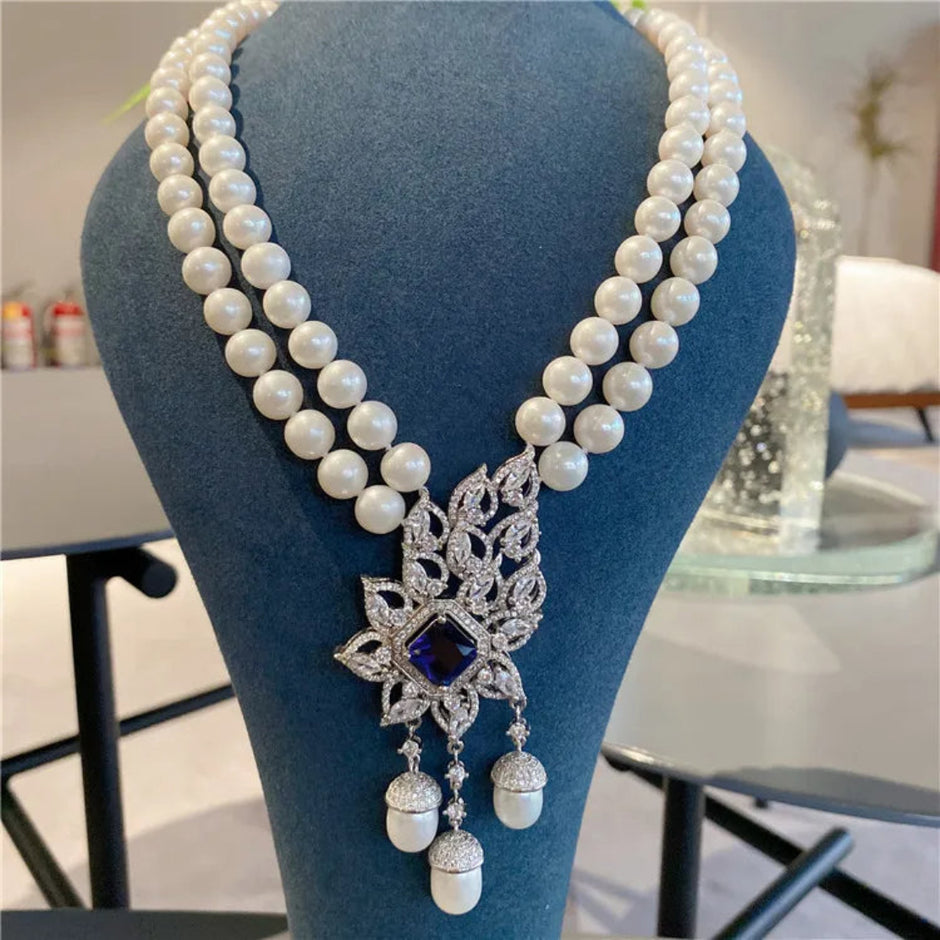 Double Strand Pearl CZ Necklace / Ruchi