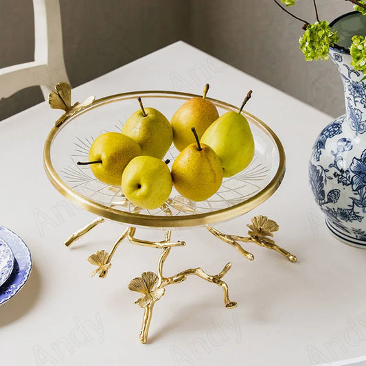 Creative Branch Legs Glass Top Brass Fruit Tray / Ruchi