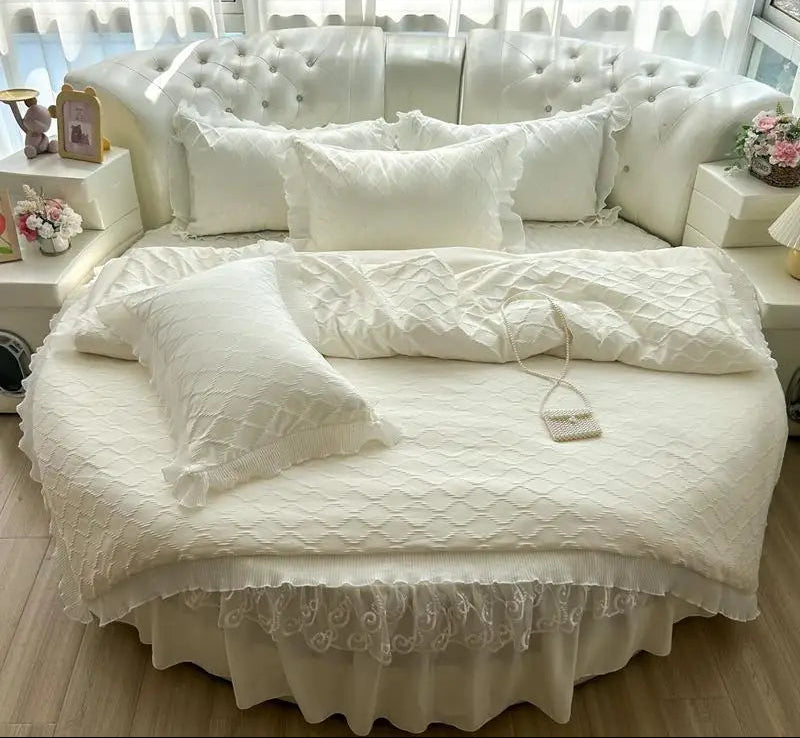 Round Microfiber Fabric Fitted Bedsheet And Bed-Skirt / Ruchi