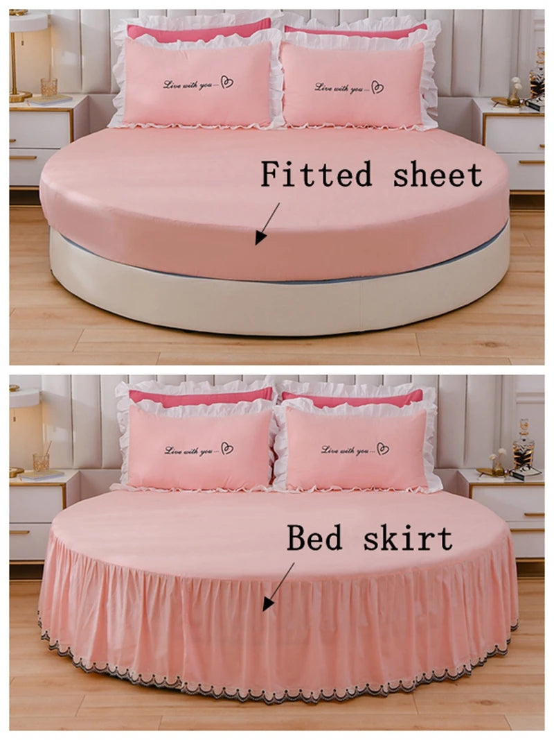 Round Cotton Fitted Bedsheet Bed-skirt Set / Ruchi