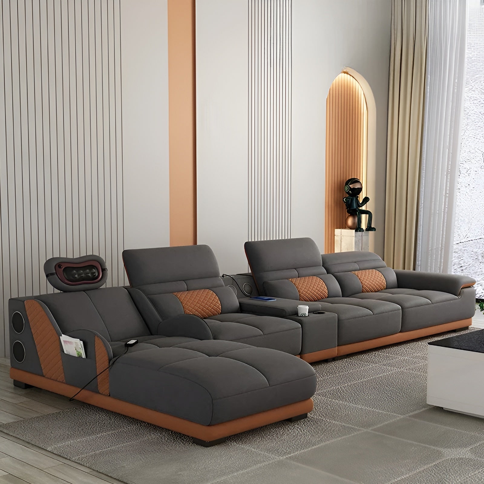 Head Massager Leather Sectional Sofa