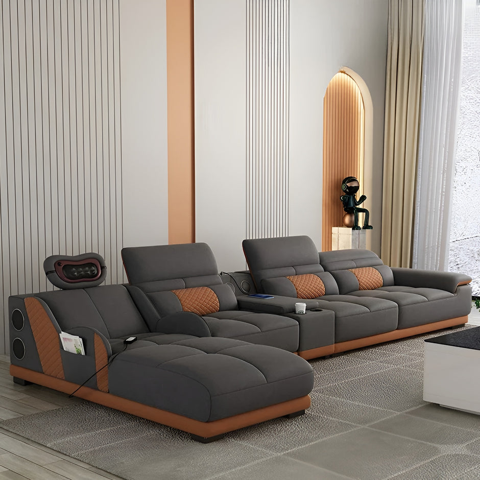 Head Massager Leather Sectional Sofa