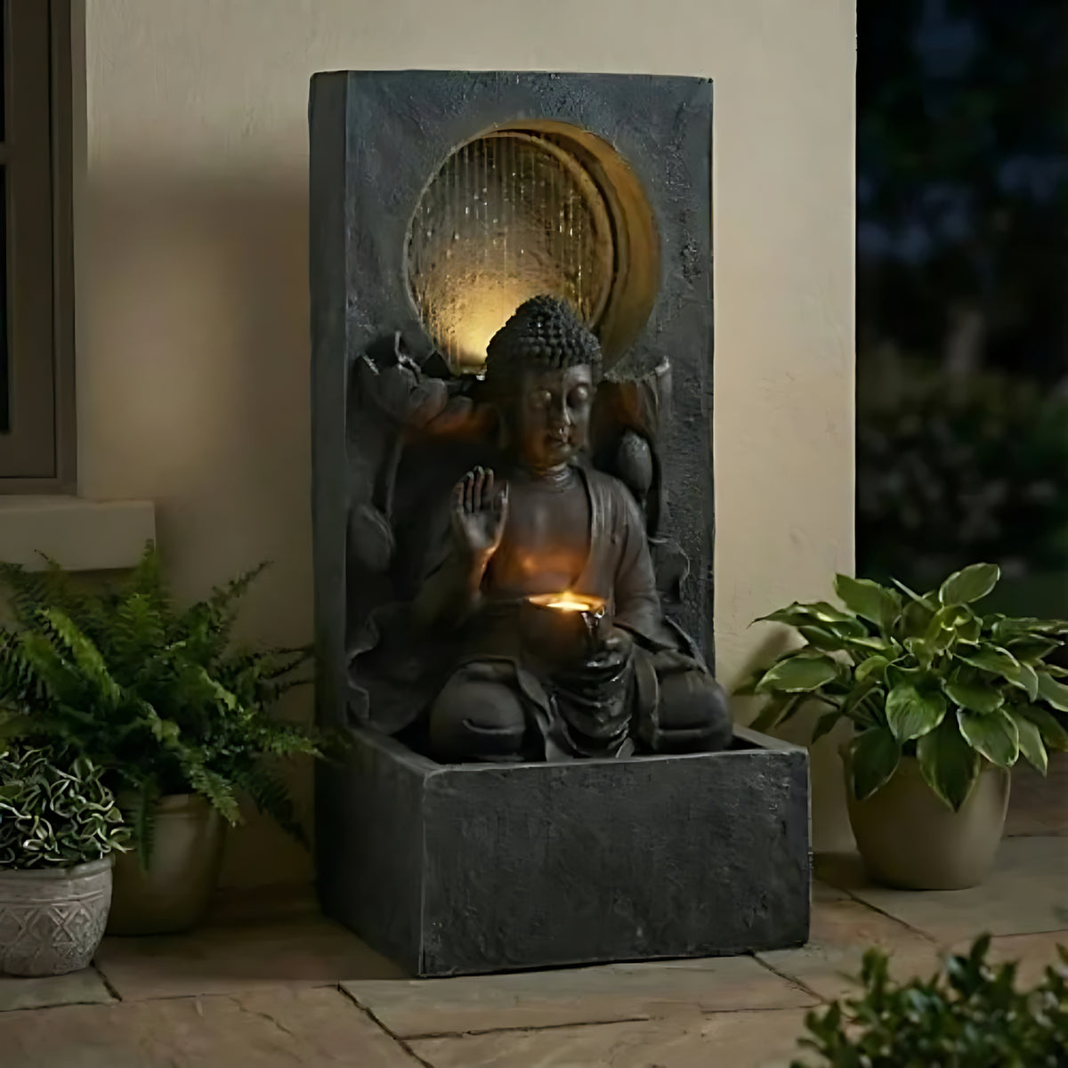 28'' Resin LED Buddha Waterfall Outdoor Fountain / Ruchi