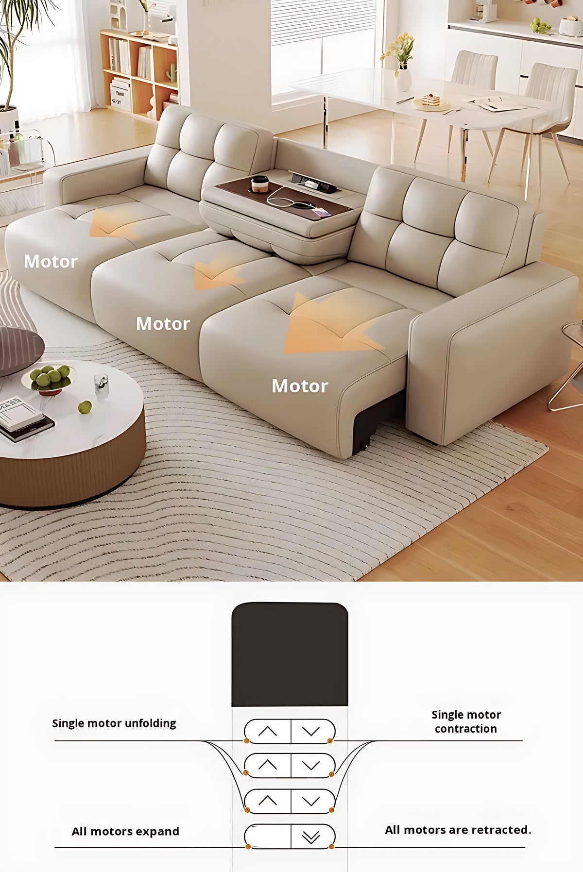 Remote Control Multifunctional Electric Extendable Leather Sofa Bed / Ruchi