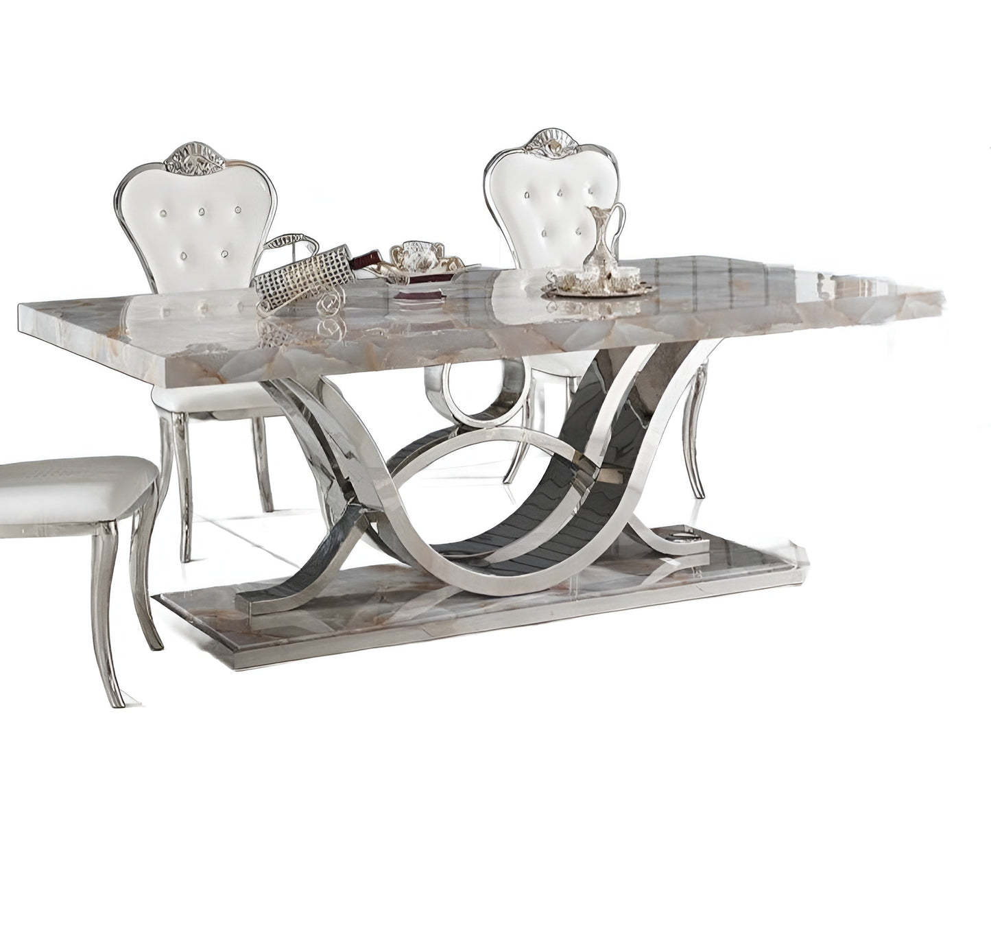 Captivating Base Marble Top Dining Table With 6 Chairs / Ruchi