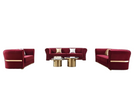 Minimalist Velvet Upholstered 3 Pcs Maroon Sofa Set