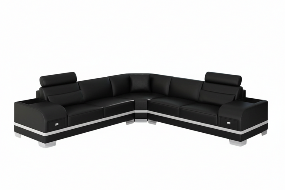 L-Shaped Leather Sectional Sofa With Storage