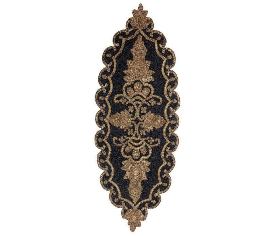 Gold Black Oval Beaded Runner / Ruchi