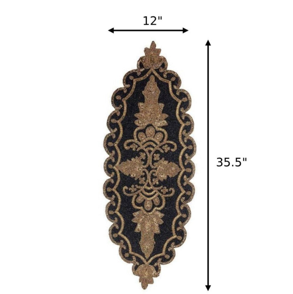 Gold Black Oval Beaded Runner / Ruchi