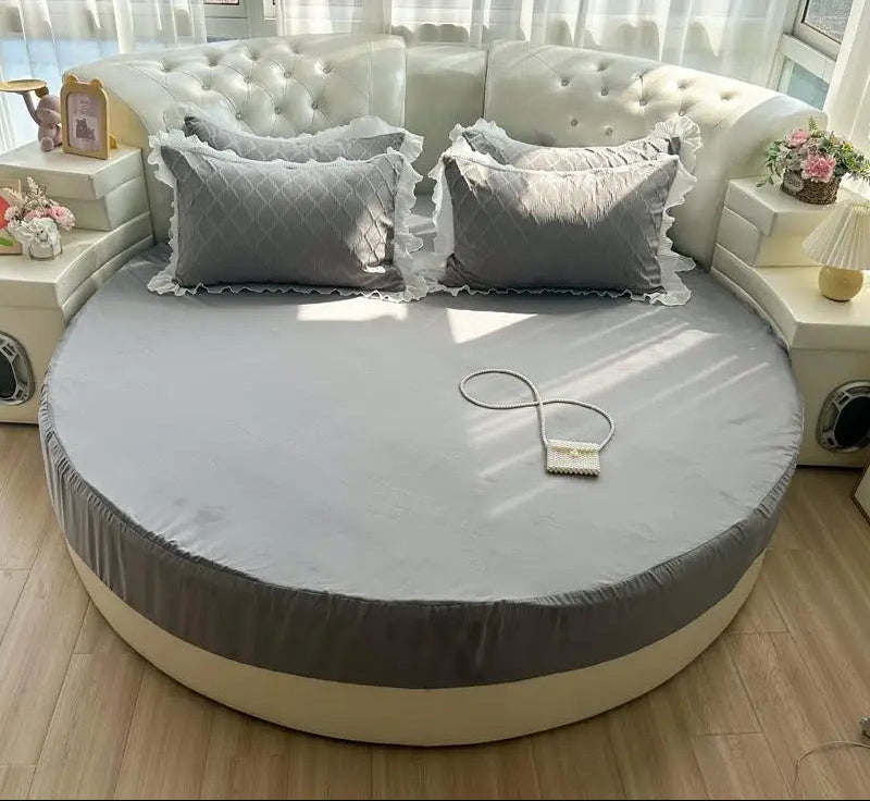Round Microfiber Fabric Fitted Bedsheet And Bed-Skirt