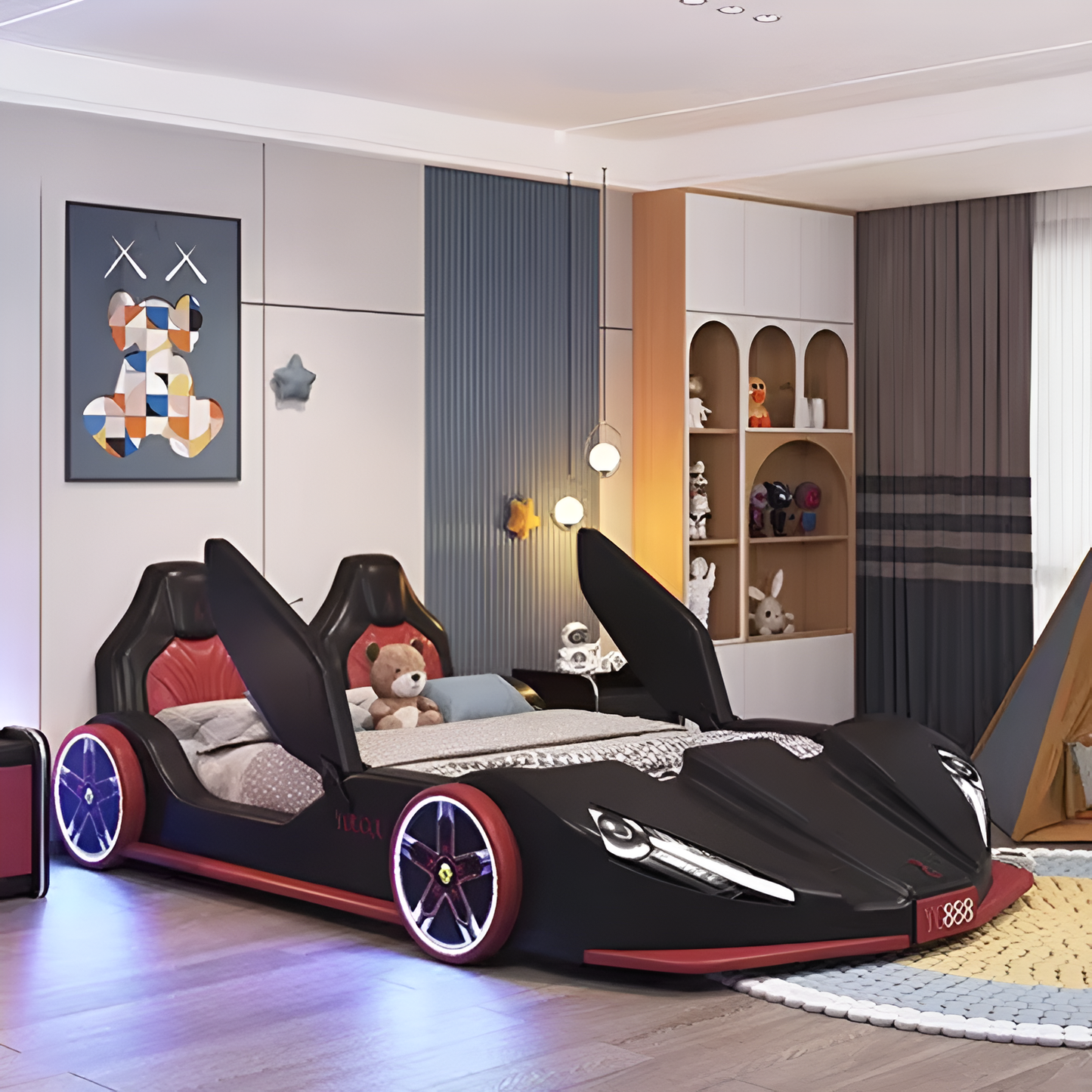 Kids' LED Leather Car Bed
