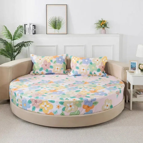 Modern Round Cotton Fitted Bedsheet Set / Ruchi