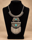 Turquoise Stone Alloy Boho Feather Necklace / Ruchi