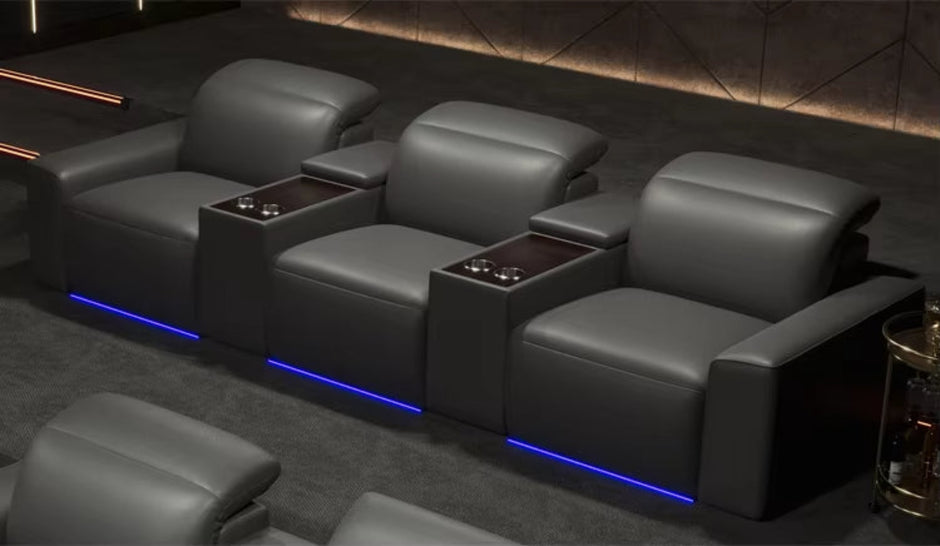 Power Recliner LED Leather Sofa For Theater