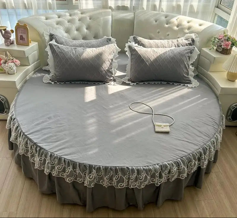 Round Microfiber Fabric Fitted Bedsheet And Bed-Skirt