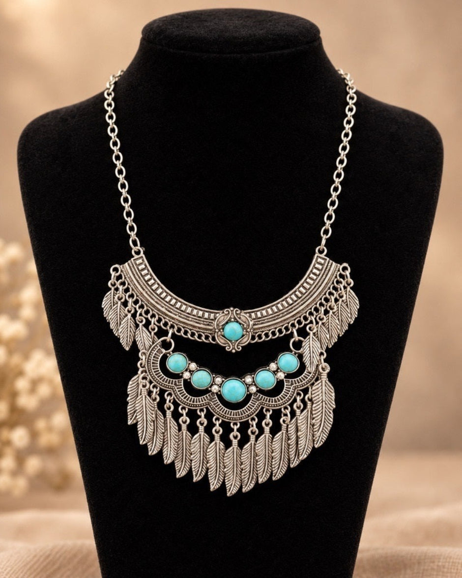 Alloy Black Bead Layered Statement Necklace / Ruchi