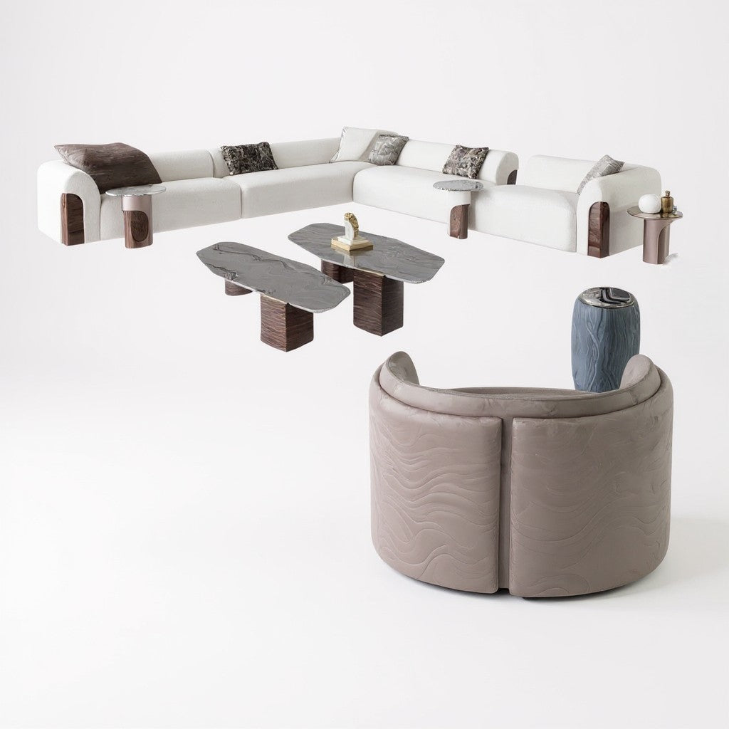 Magnificent Boucle Fabric Sectional L-Shaped Sofa / Ruchi