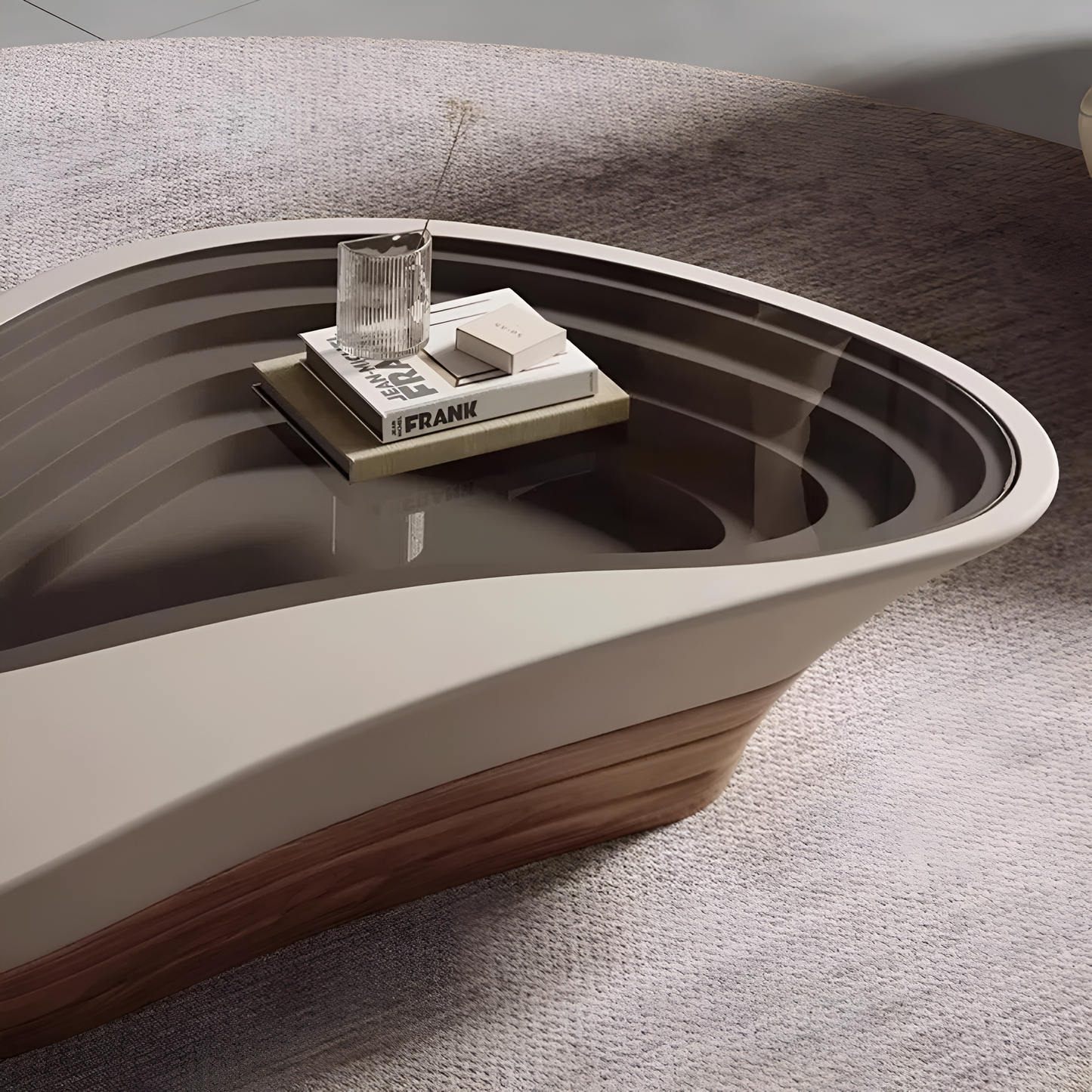 Artistic Glass Top Wooden Coffee Table