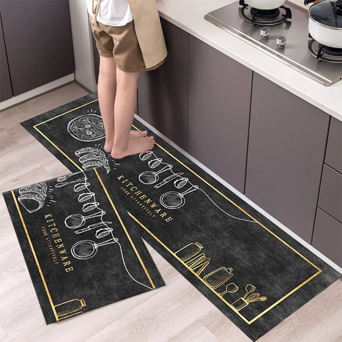 Set Of 2 Absorbent Velvet Modern Kitchen Mat